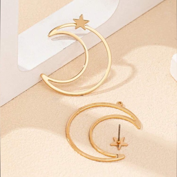 Elegant Gold Sun Stars Hoop Drop Earrings - Picture 3 of 5